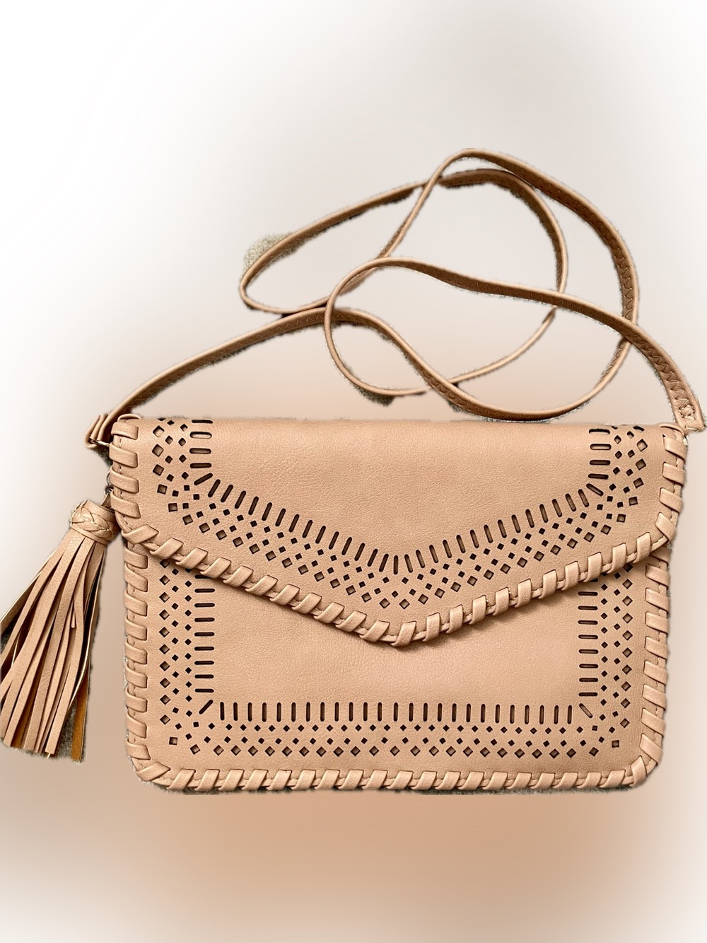 Source Unknown Tan Woven-Trim Crossbody Bag